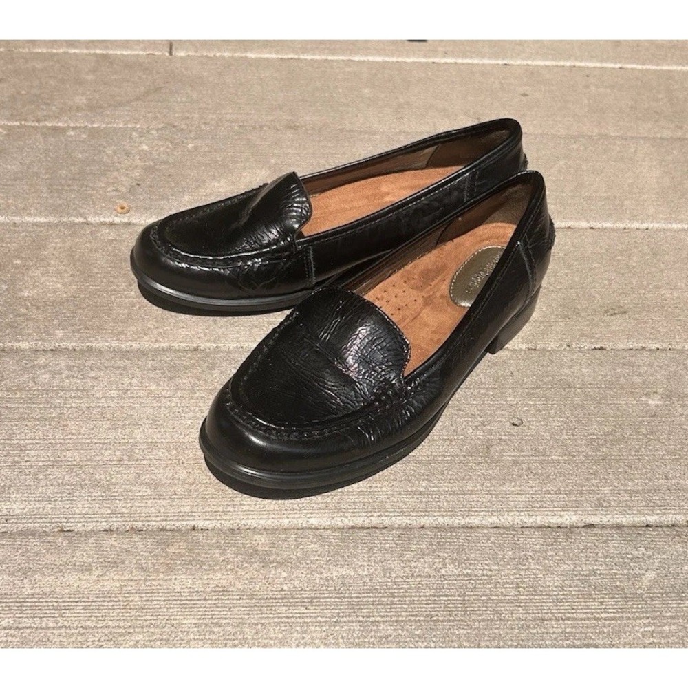 Hush Puppies Womens Black Leather Loafers Slip On Shoes Sz 8.5 M Career Academia